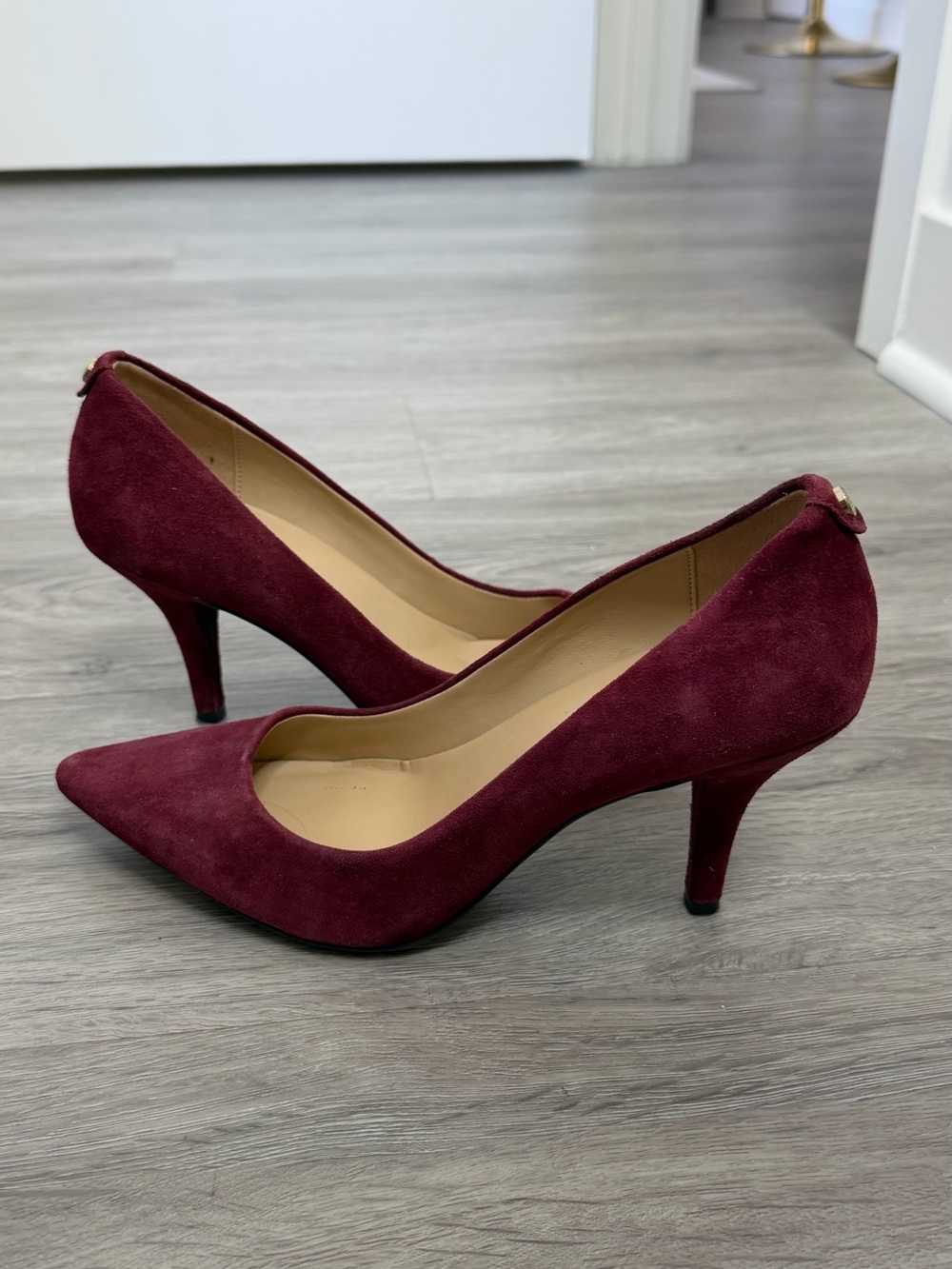 Michael Kors Women’s Burgundy Suede Pointed-Toe Mid Heel Pumps